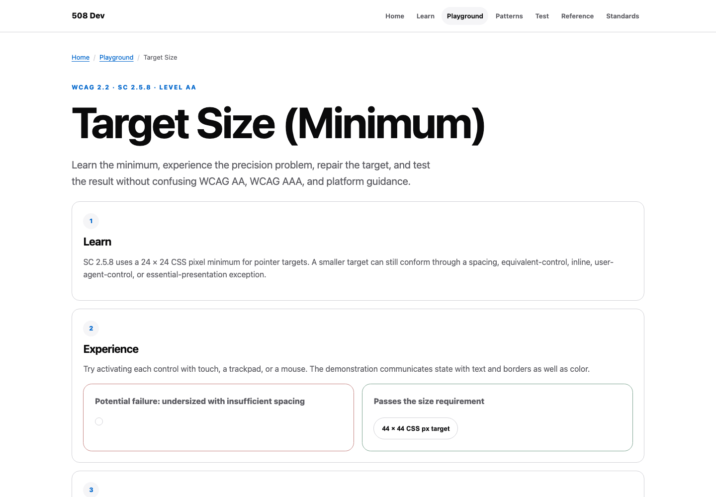 508 Dev case-study cover showing the actual target-size accessibility lesson